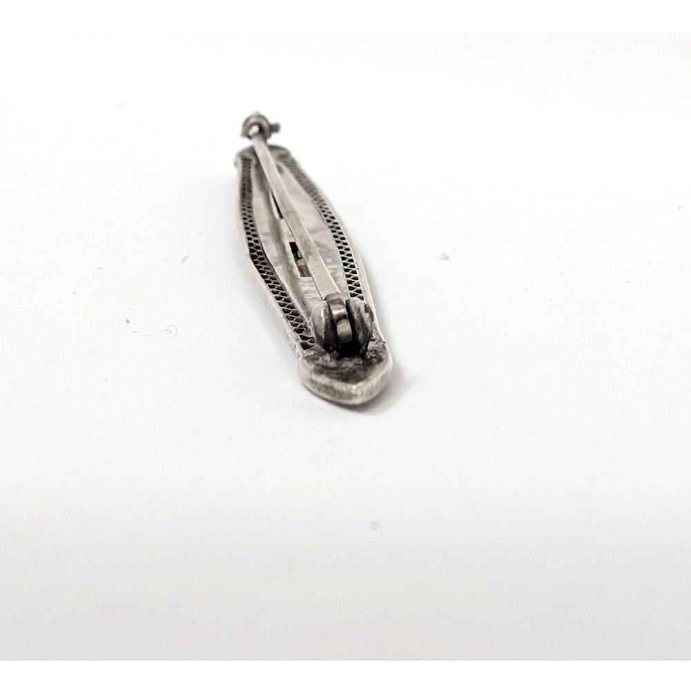 Vintage Art Deco Sterling Silver Green Baguette Rhinestone Bar Brooch - Picture 9 of 13